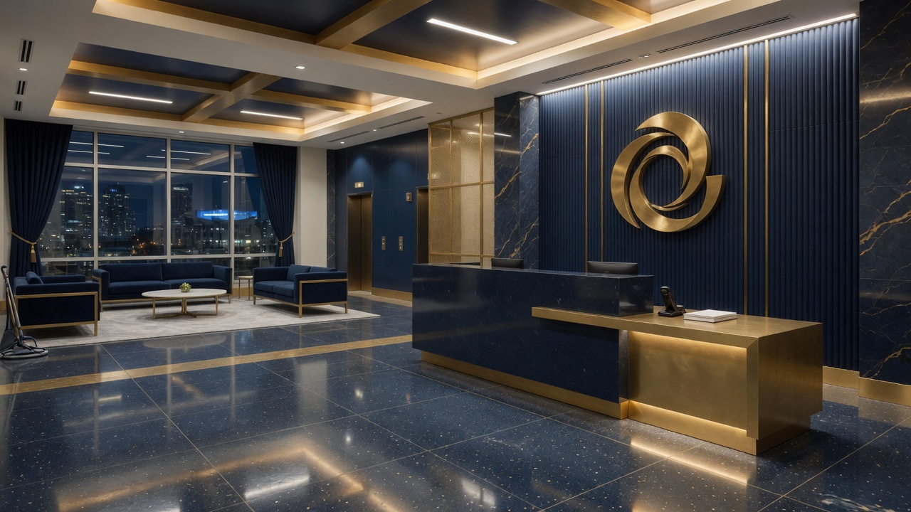 Southeast commercial lobby with a high-gloss floor after nightly service